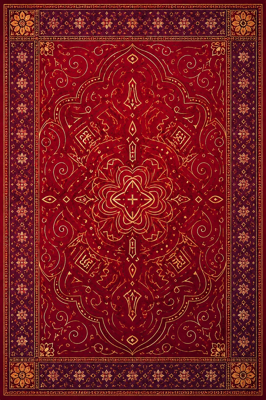 Red and gold artwork developed as a repeating textile pattern