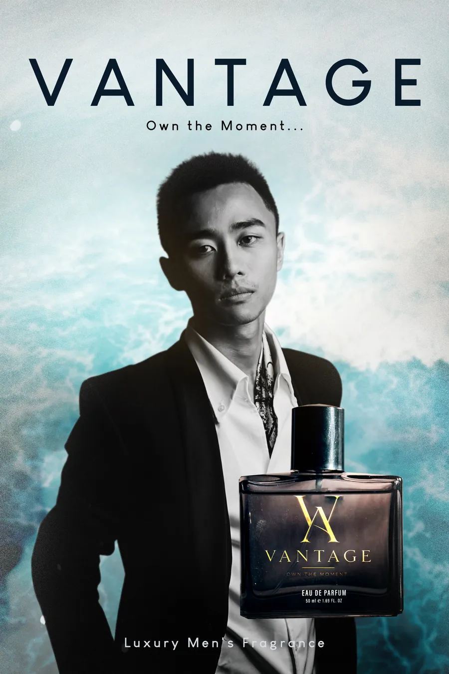 Vertical Vantage fragrance campaign poster