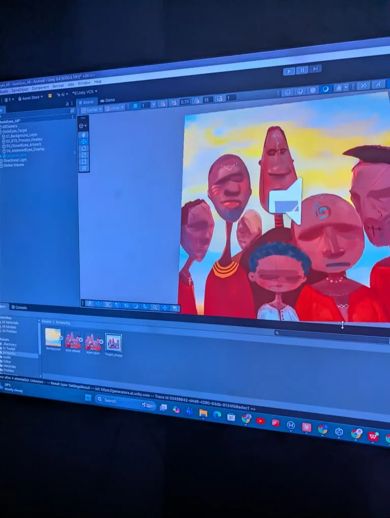 The Gods Eyes artwork arranged as an augmented reality scene in Unity