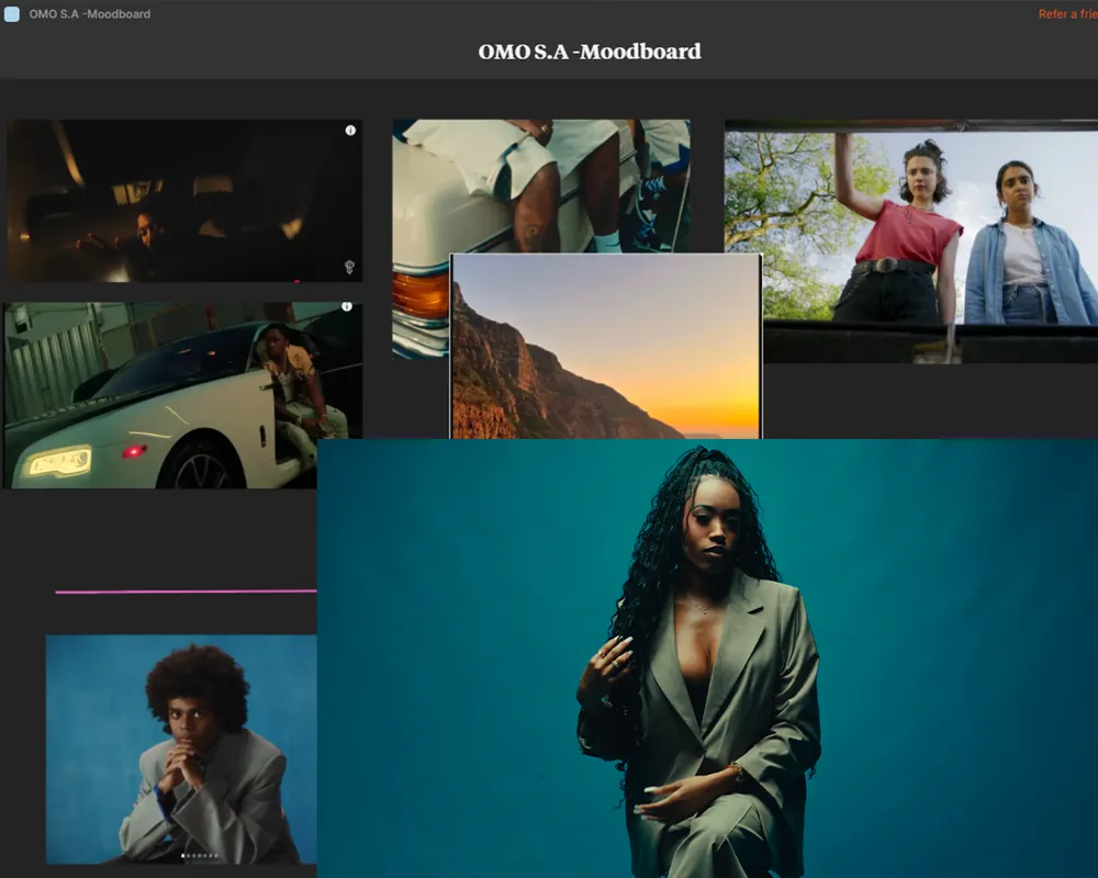 South Africa moodboard references arranged alongside the final studio portrait