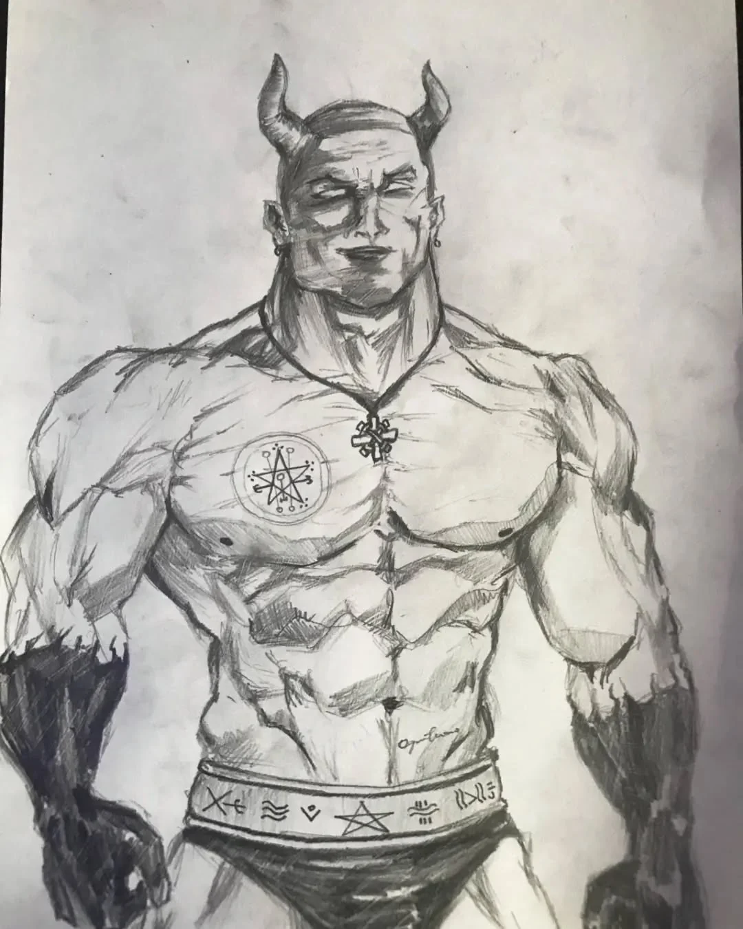 Pencil drawing of a strong mythic figure